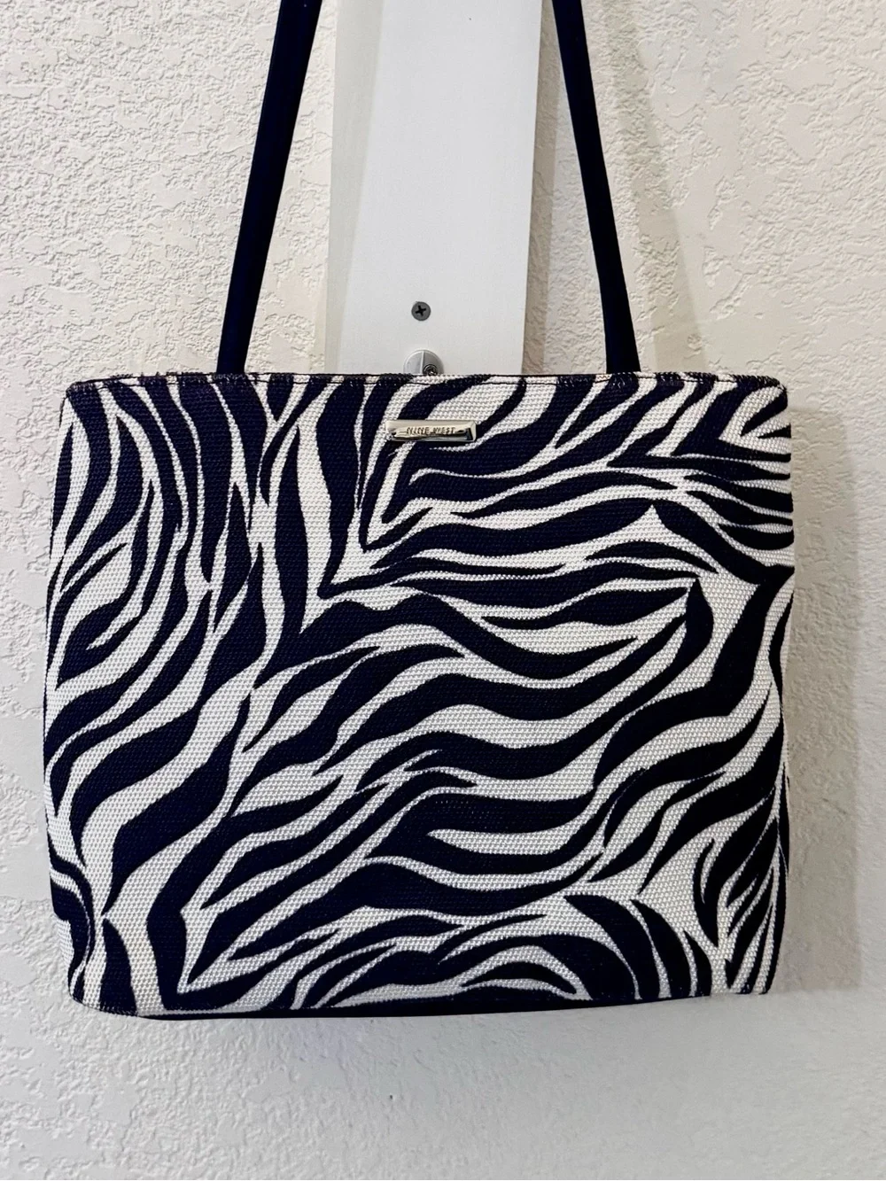 Nine West vintage like new zebra -Print in soft fabric,Tote Bag in Black & White